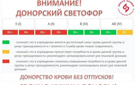 Донорский светофор Саратовского Центра Крови горит тремя цветами!