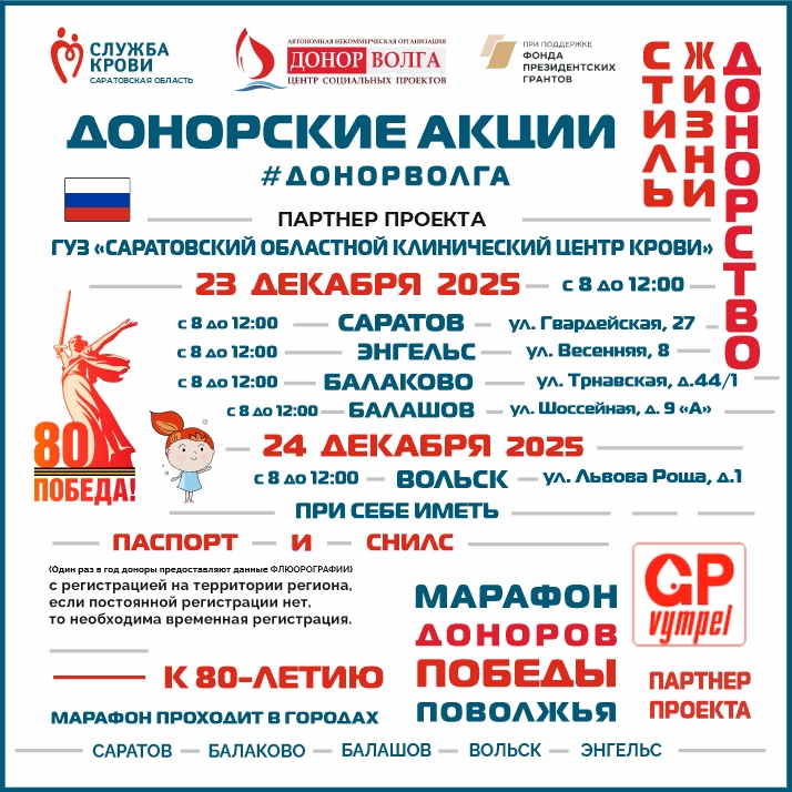 МАРАФОН ДОНОРОВ ПОБЕДЫ ПОВОЛЖЬЯ В САРАТОВСКОЙ ОБЛАСТИ